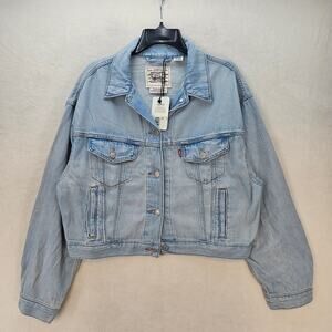 LEVI'S WOMEN'S LARGE PREMIUM SHRUNKEN '90S LINEN+ DENIM TRUCKER JACKET NWT